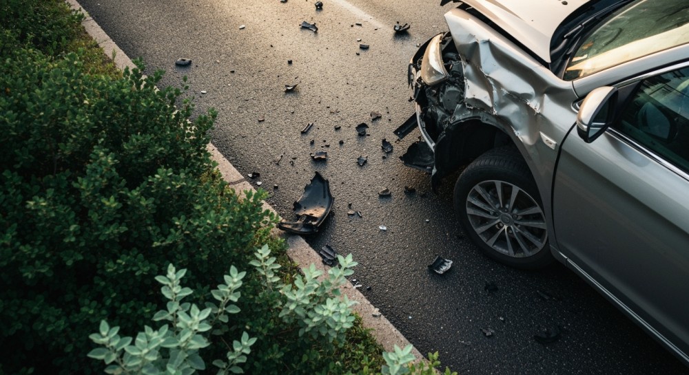Czołowe zderzenie na zakręcie drogi koło Grabówka